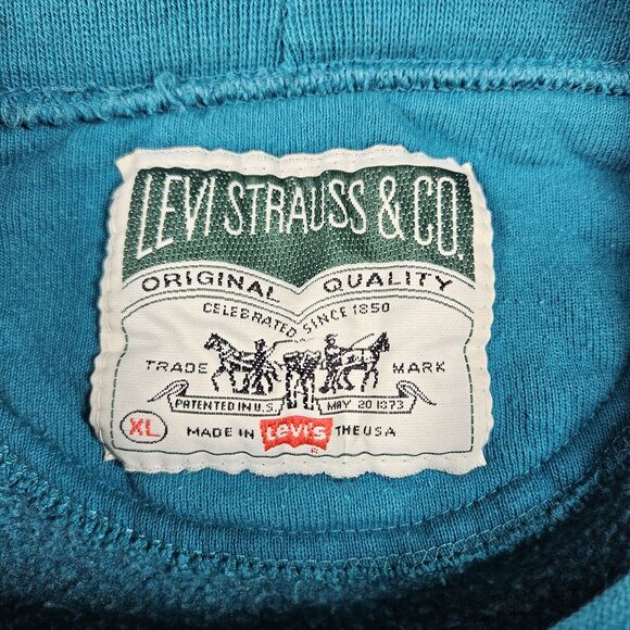 Vintage 90s Levi Strauss & Co Sweatshirt Green Embroidered Logo Spell Out Grunge - Picture 10 of 16